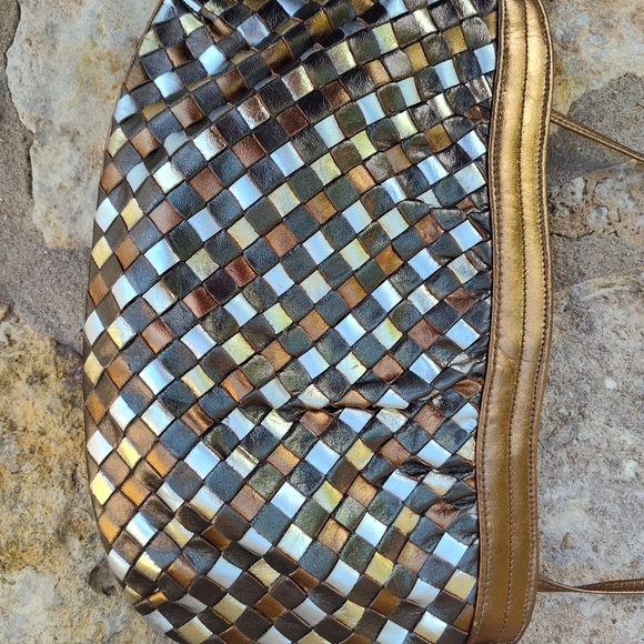 VINTAGE Y2K Morris Moskowitz Gold Silver Copper Gunmetal Woven Clutch EUC - Picture 7 of 12